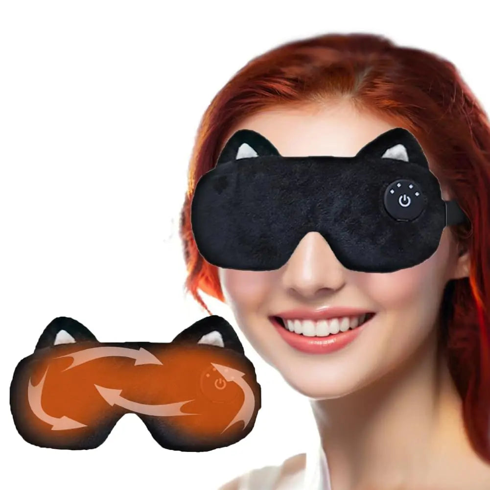Cordless Heated Eye Mask Washable Heat Eye Compress for Stye Dry Eye Heating Pad Warm Eye Mask for Eye Fatigue Stye Sinus Blepharitis MGD Birthday Gifts for Women (Warm - Cat Ears-Black)