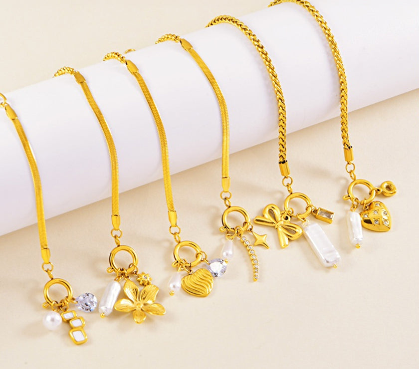Gold Bow Charm Snake Chain Necklace
