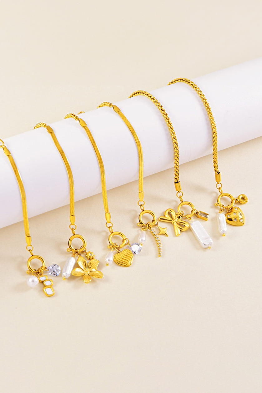 Gold Bow Charm Snake Chain Necklace