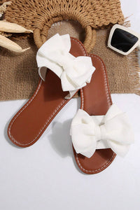 White Bow Decor Flat Slippers