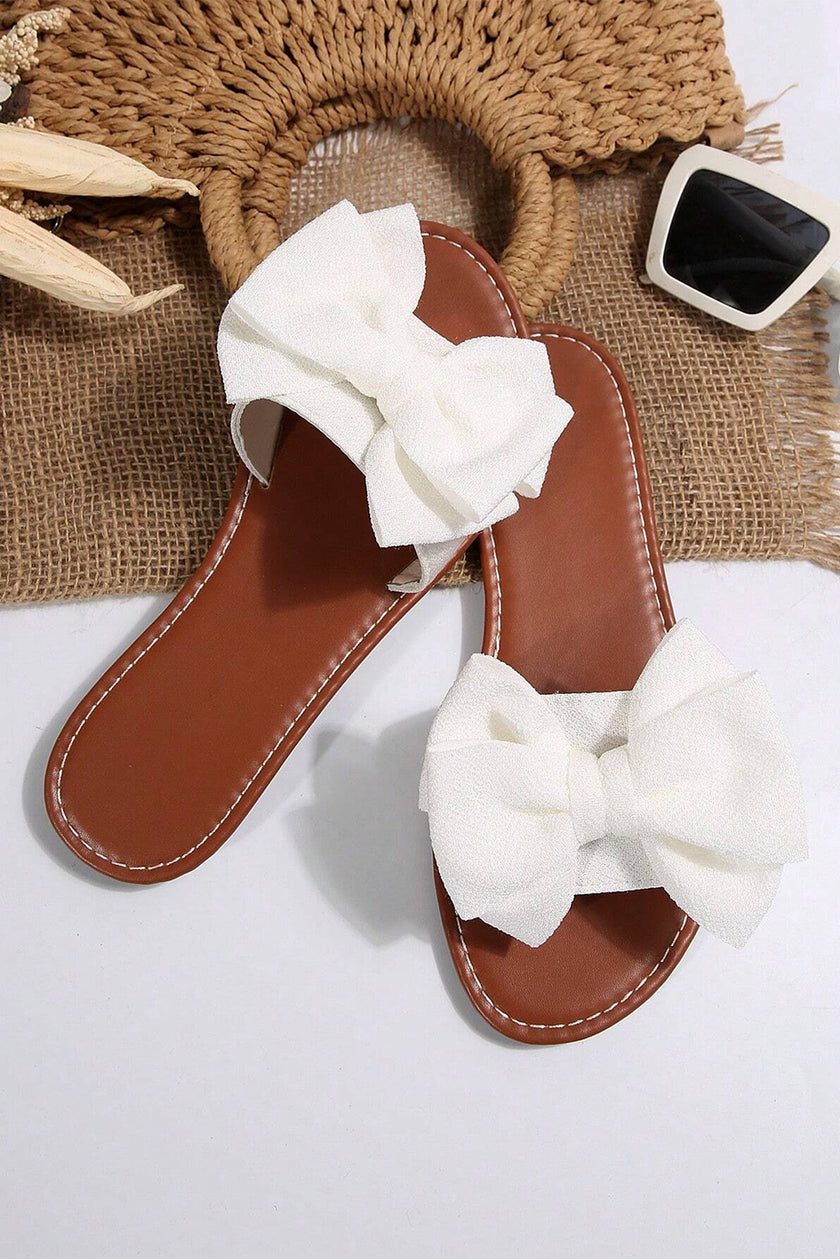 White Bow Decor Flat Slippers