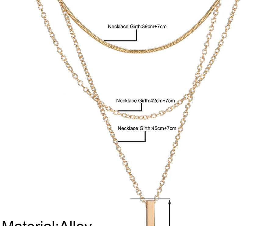 Gold Bar Pendant Layered Adjustable Chain Necklace