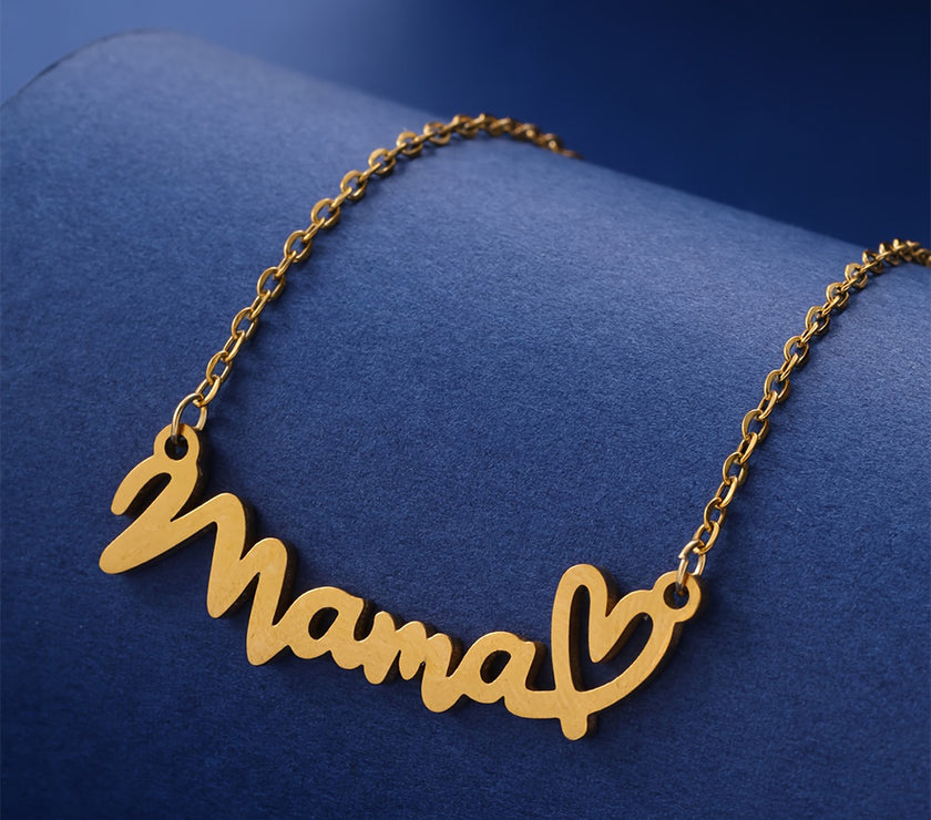 Gold Mama Letter Heart Pattern Necklace