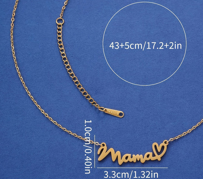 Gold Mama Letter Heart Pattern Necklace