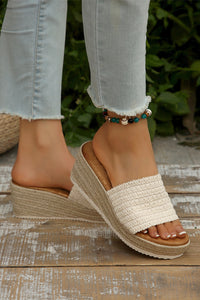 White Boho Woven One Band Wedge Slippers