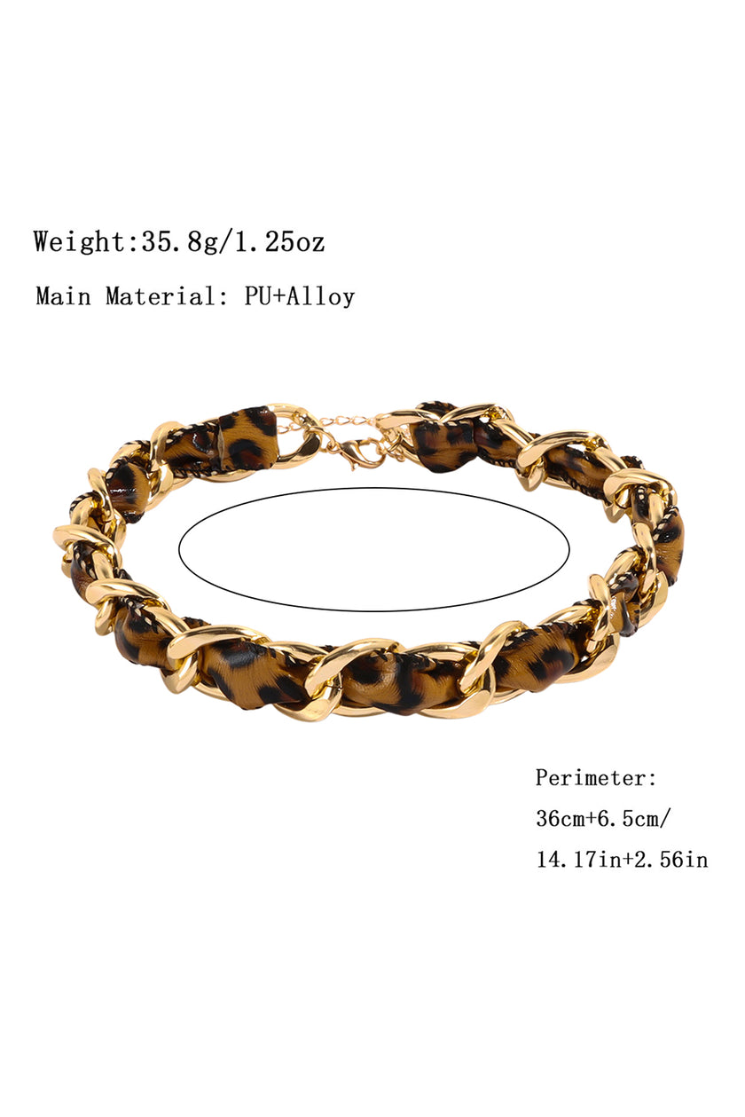 Cinnamon Leopard Print PU Chain Choker Necklace