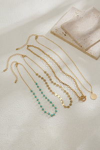 Gold Boho Circle Pendant Multi-Layered Necklace Set