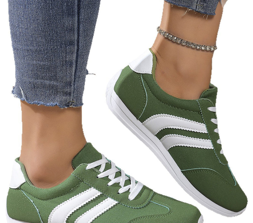 Blackish Green Patchwork Breathable Lace Up Sneakers