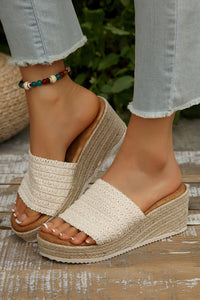 White Boho Woven One Band Wedge Slippers
