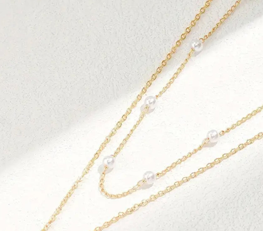 Gold Pearl Heart Chain Necklace
