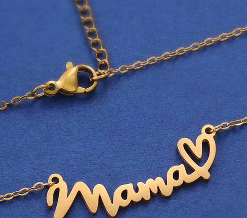 Gold Mama Letter Heart Pattern Necklace