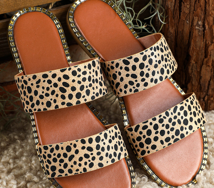 Leopard Strap Casual Flat Slides Shoes