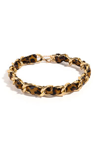 Cinnamon Leopard Print PU Chain Choker Necklace