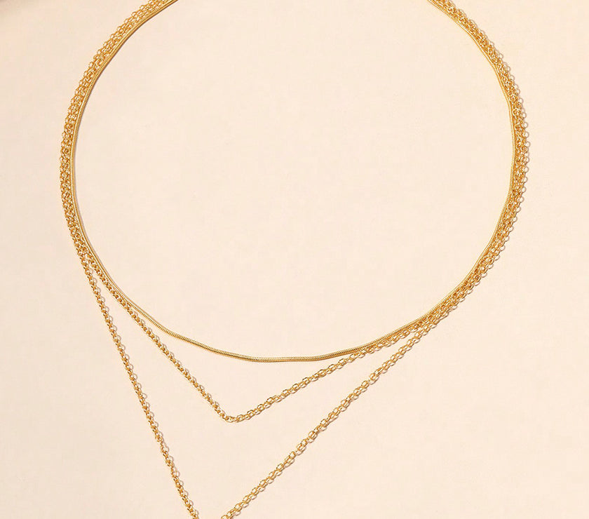 Gold Bar Pendant Layered Adjustable Chain Necklace