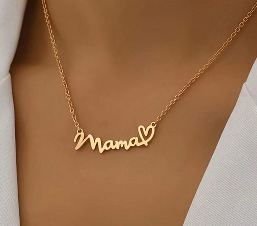 Gold Mama Letter Heart Pattern Necklace