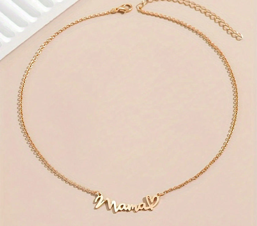 Gold Mama Letter Heart Pattern Necklace