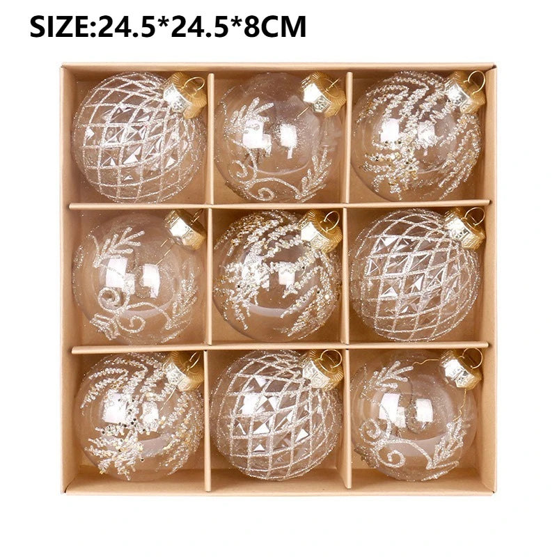 8CM 9PCS Transparent Christmas Balls Set White Red Champagne Green Xmas Balls DIY Christmas Tree Ornaments Christmas Gifts