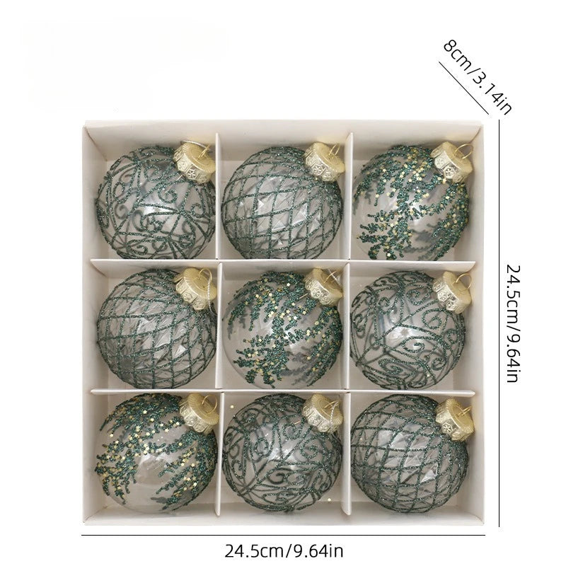 8CM 9PCS Transparent Christmas Balls Set White Red Champagne Green Xmas Balls DIY Christmas Tree Ornaments Christmas Gifts