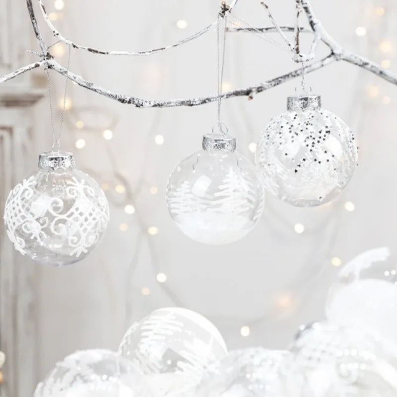 8CM 9PCS Transparent Christmas Balls Set White Red Champagne Green Xmas Balls DIY Christmas Tree Ornaments Christmas Gifts