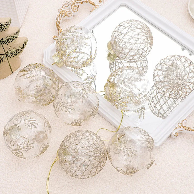 8CM 9PCS Transparent Christmas Balls Set White Red Champagne Green Xmas Balls DIY Christmas Tree Ornaments Christmas Gifts