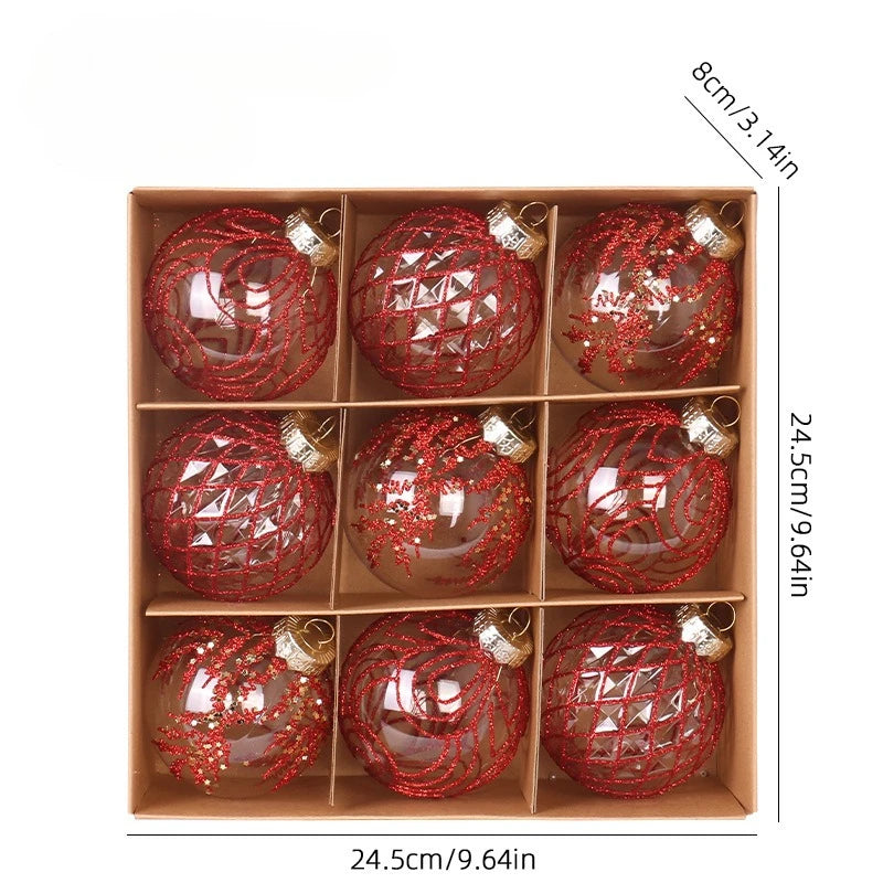 8CM 9PCS Transparent Christmas Balls Set White Red Champagne Green Xmas Balls DIY Christmas Tree Ornaments Christmas Gifts