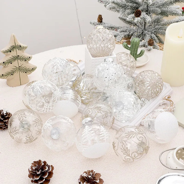8CM 9PCS Transparent Christmas Balls Set White Red Champagne Green Xmas Balls DIY Christmas Tree Ornaments Christmas Gifts