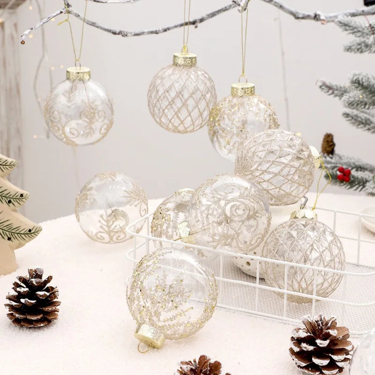8CM 9PCS Transparent Christmas Balls Set White Red Champagne Green Xmas Balls DIY Christmas Tree Ornaments Christmas Gifts