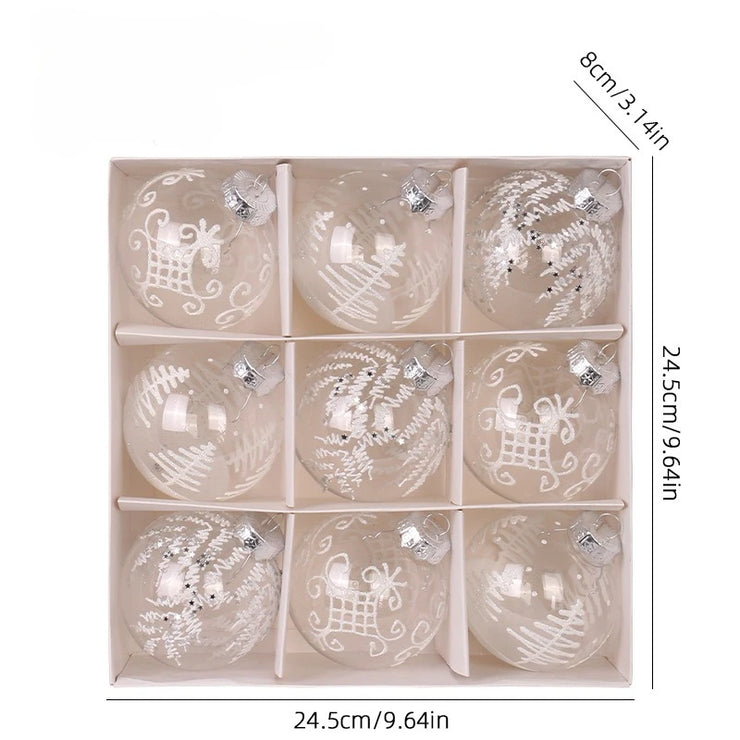 8CM 9PCS Transparent Christmas Balls Set White Red Champagne Green Xmas Balls DIY Christmas Tree Ornaments Christmas Gifts