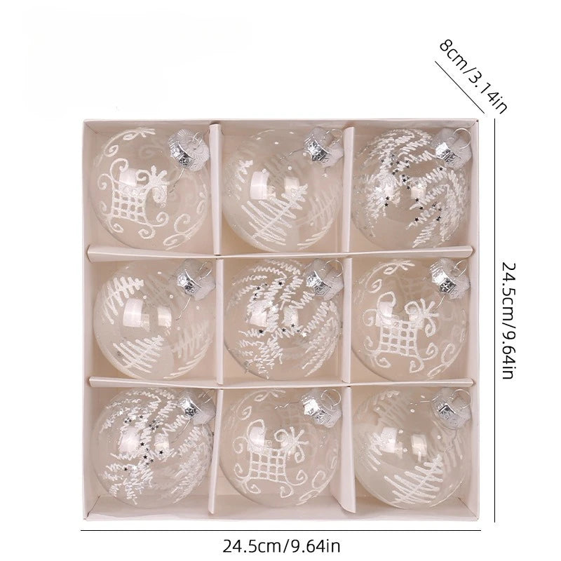 8CM 9PCS Transparent Christmas Balls Set White Red Champagne Green Xmas Balls DIY Christmas Tree Ornaments Christmas Gifts