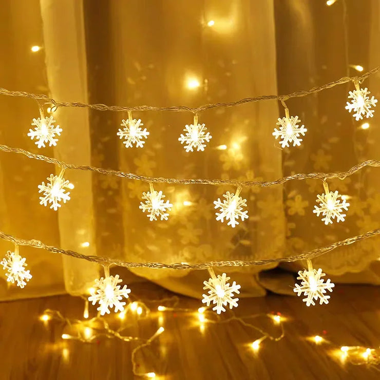 Christmas Fairy Light Snowflake LED String Light Garland Decoration for Home Xmas Santa Claus Gifts New Year Ornament