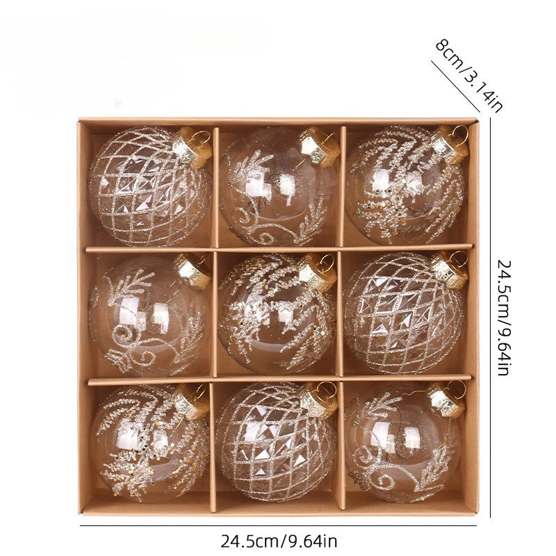 8CM 9PCS Transparent Christmas Balls Set White Red Champagne Green Xmas Balls DIY Christmas Tree Ornaments Christmas Gifts