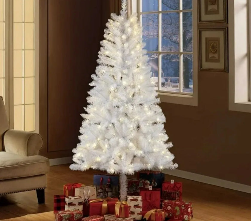 Holiday Time 6.5' Pre-Lit LED Paxton Pine Christmas Tree-White, 620 branch tips, 200 lights