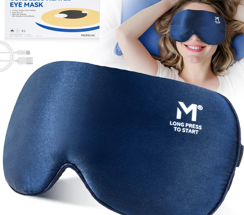 Silk Cordless Heated Eye Mask Washable Heat Eye Compress for Dry Eye Electric Eye Heating Pad Warm Eye Mask for Eye Fatigue Stye Sinus Blepharitis MGD Gifts for Men Women - MerSun