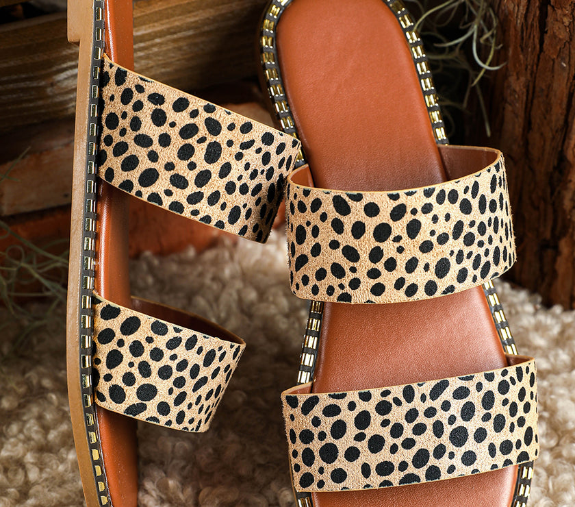 Leopard Strap Casual Flat Slides Shoes