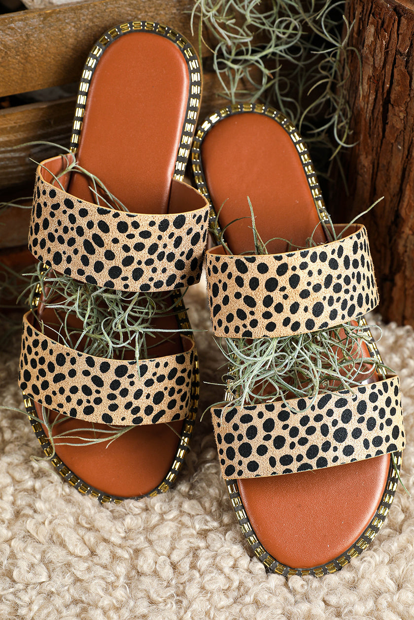 Leopard Strap Casual Flat Slides Shoes