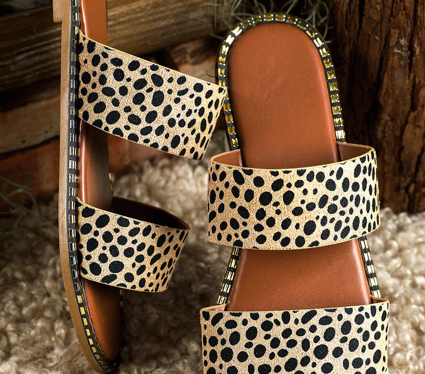 Leopard Strap Casual Flat Slides Shoes