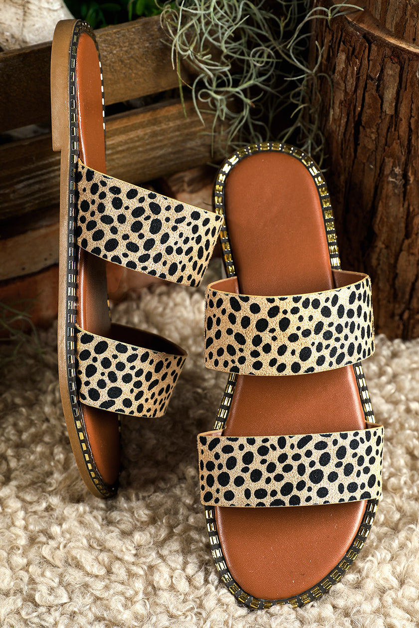 Leopard Strap Casual Flat Slides Shoes