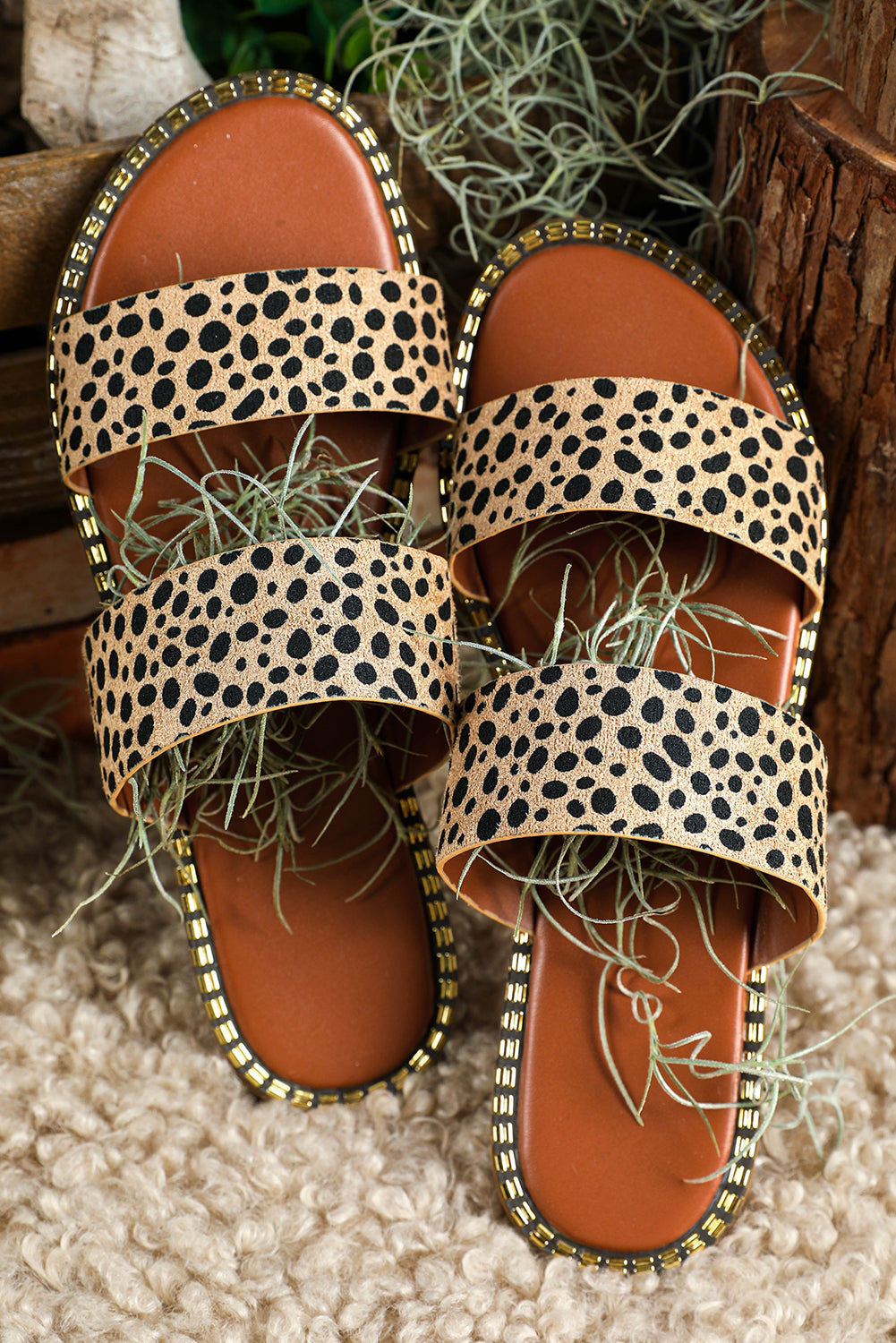 Leopard Strap Casual Flat Slides Shoes
