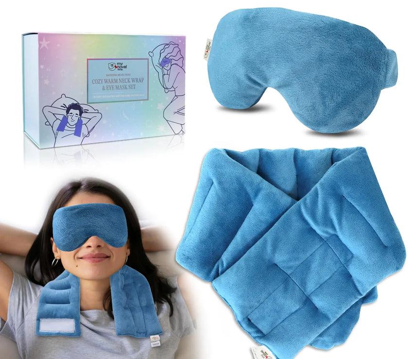 my novel things Microwavable Heating Pads for Neck Shoulders Back Pain Relief 26.6X5.3 Large with Heated Eye Mask for Dry Eyes Warm Compress Microwave Heat Packs Neck Wrap for Stress Relief