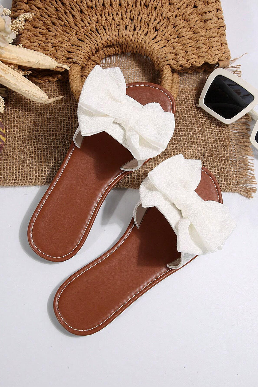 White Bow Decor Flat Slippers