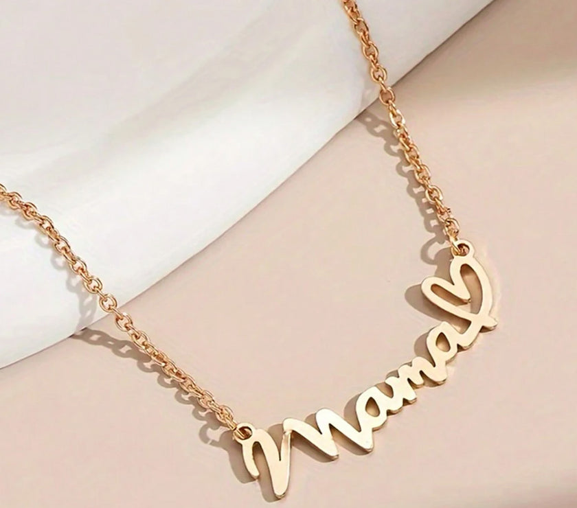 Gold Mama Letter Heart Pattern Necklace