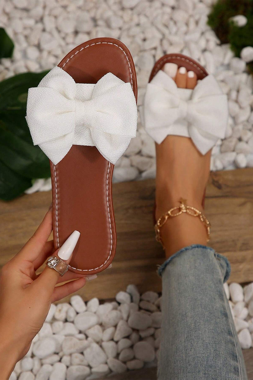 White Bow Decor Flat Slippers