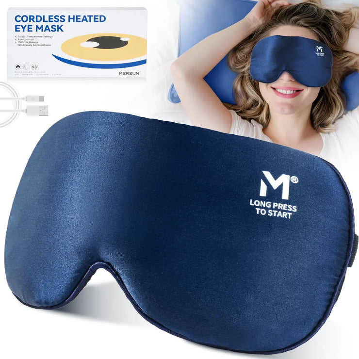 Silk Cordless Heated Eye Mask Washable Heat Eye Compress for Dry Eye Electric Eye Heating Pad Warm Eye Mask for Eye Fatigue Stye Sinus Blepharitis MGD Gifts for Men Women - MerSun