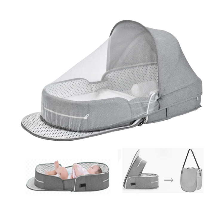 PGONEEE Baby Travel Bassinet Portable Bassinets Foldable Carry Bag Bassinet Travel Crib for Baby Co-Sleeping Lightweight Baby Lounger Pod Infant Bed with 2-1 Mosquito & Canopy (Grey)