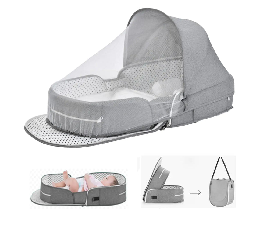 PGONEEE Baby Travel Bassinet Portable Bassinets Foldable Carry Bag Bassinet Travel Crib for Baby Co-Sleeping Lightweight Baby Lounger Pod Infant Bed with 2-1 Mosquito & Canopy (Grey)