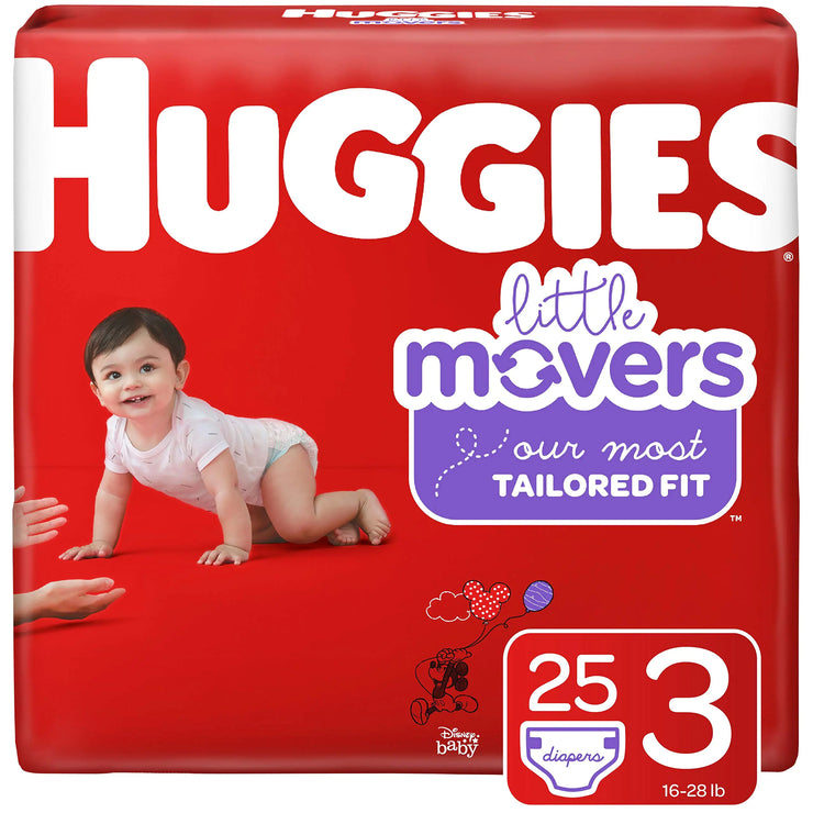 HUGGIES Little Movers Diapers Size 3 (16-28 lb.) 25 Ct. (Packaging May Vary) for Active Babies