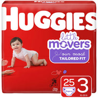 HUGGIES Little Movers Diapers Size 3 (16-28 lb.) 25 Ct. (Packaging May Vary) for Active Babies