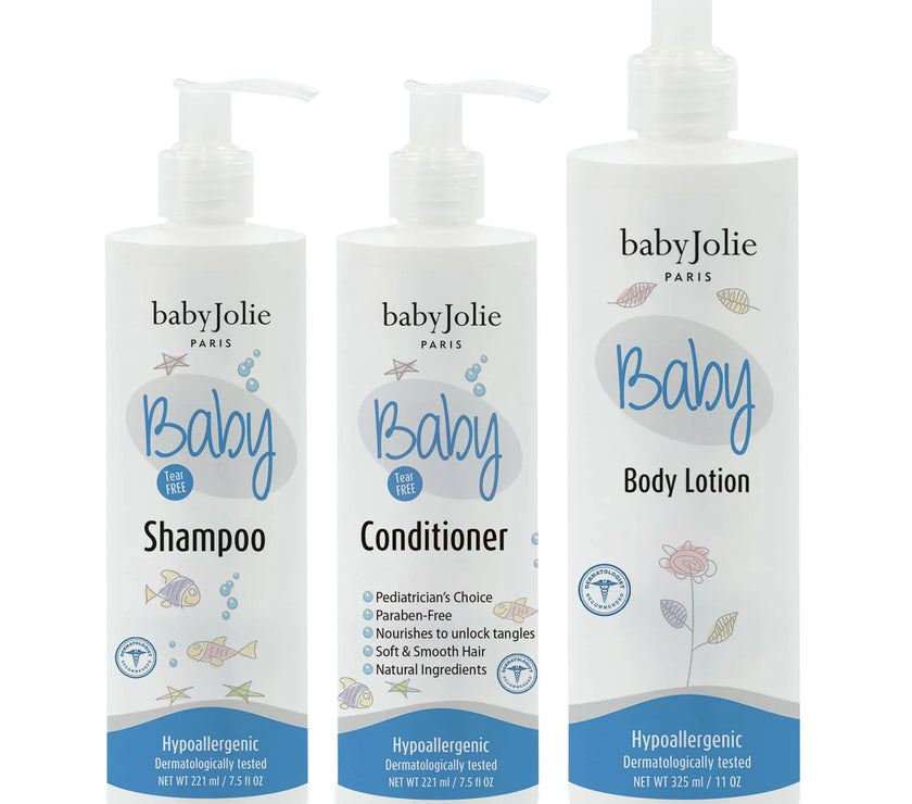 Baby Jolie Baby Bath Set | 1 Baby Shampoo 7.5oz (221ml) + 1 Baby Hair Conditioner 7.5oz (221ml) + 1 Baby Lotion 11oz (325ml)