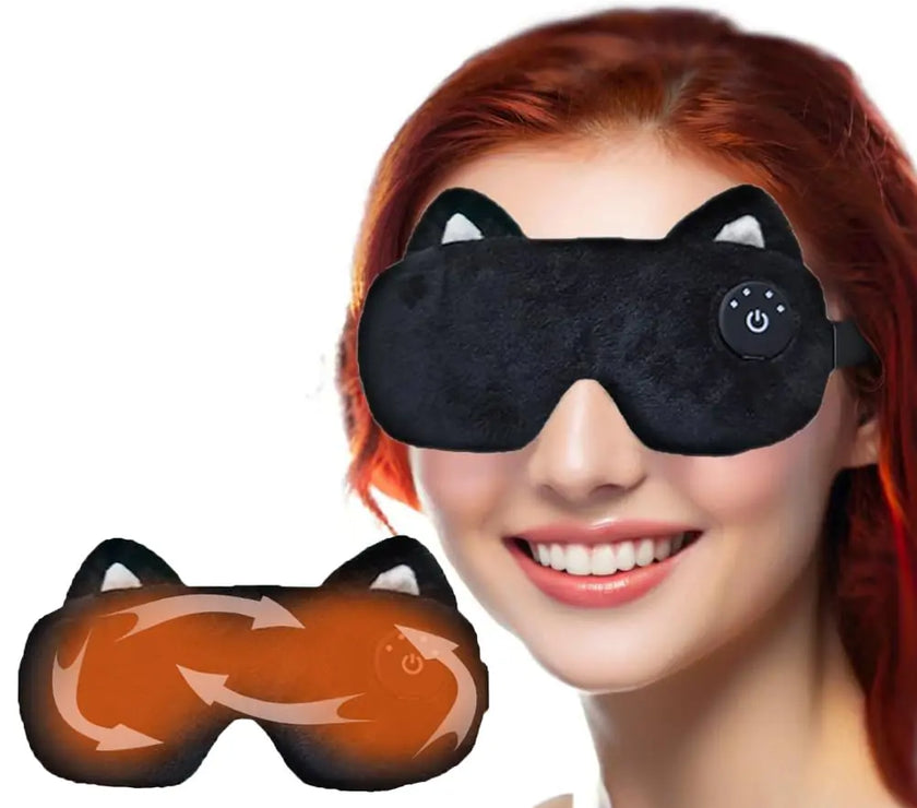 Cordless Heated Eye Mask Washable Heat Eye Compress for Stye Dry Eye Heating Pad Warm Eye Mask for Eye Fatigue Stye Sinus Blepharitis MGD Birthday Gifts for Women (Warm - Cat Ears-Black)