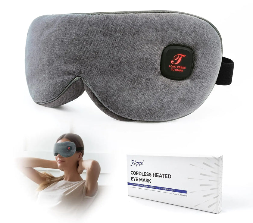 Heated Eye Mask for Dry Eyes Blepharitis Cordless Warm Eye Compress with Vibrating Stye Eye Compress for Men Women 1000mAh Washable 3 Heat Levels Travel Gifts (Grey)